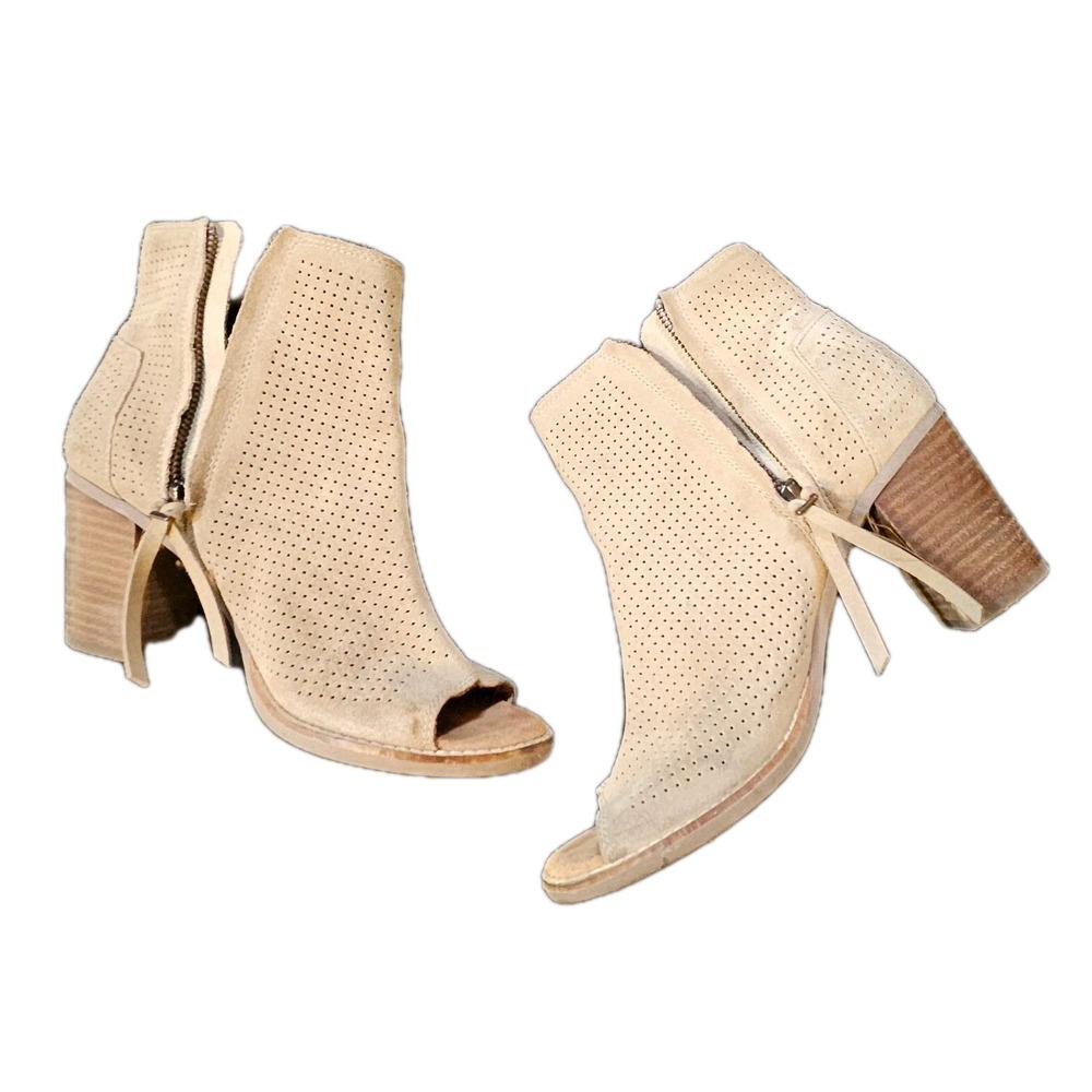 TOMS Womens 8.5 Majorca Perforated Zip Ankle Peep Toe Booties Brown Suede